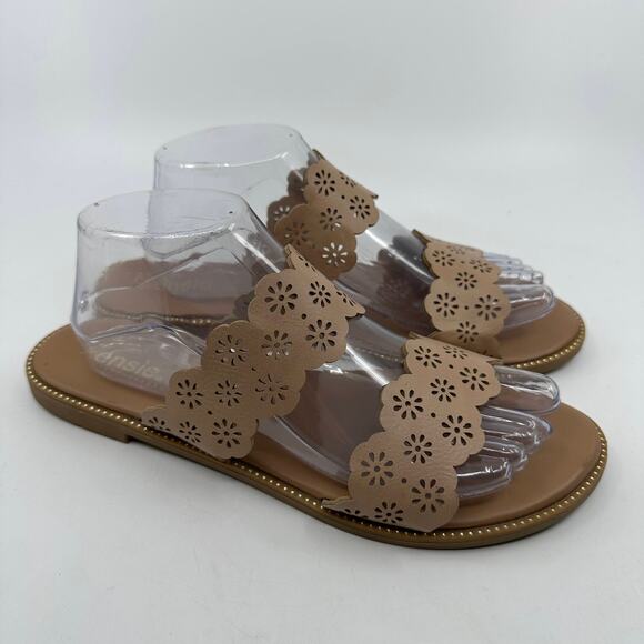 Kensie Shoes - Kensie Sandals Floral Laser Cutout WMNS 9.5 Tan Slide On Boho Coastal Casual